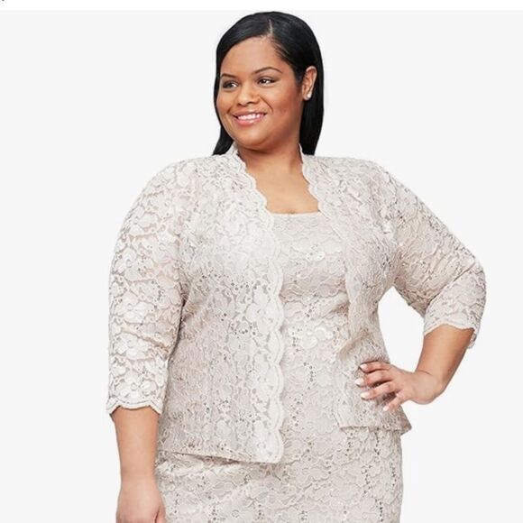 S.L. Fashions Women's Plus Size Sleeveless Tea Length Sequin Lace Jacket - Picture 4 of 8